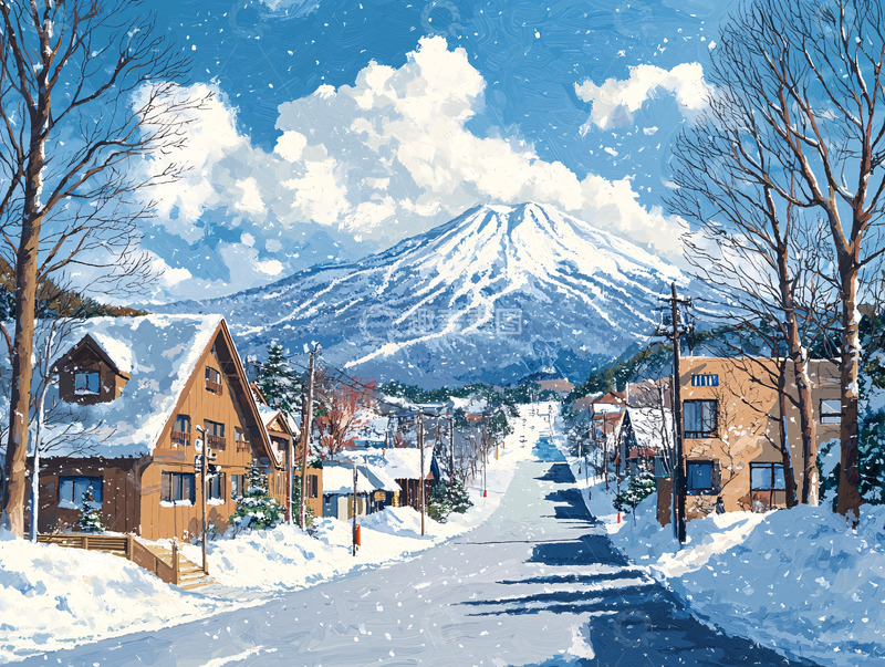 高清大图下载【趣麦麦图】富士山雪景小镇