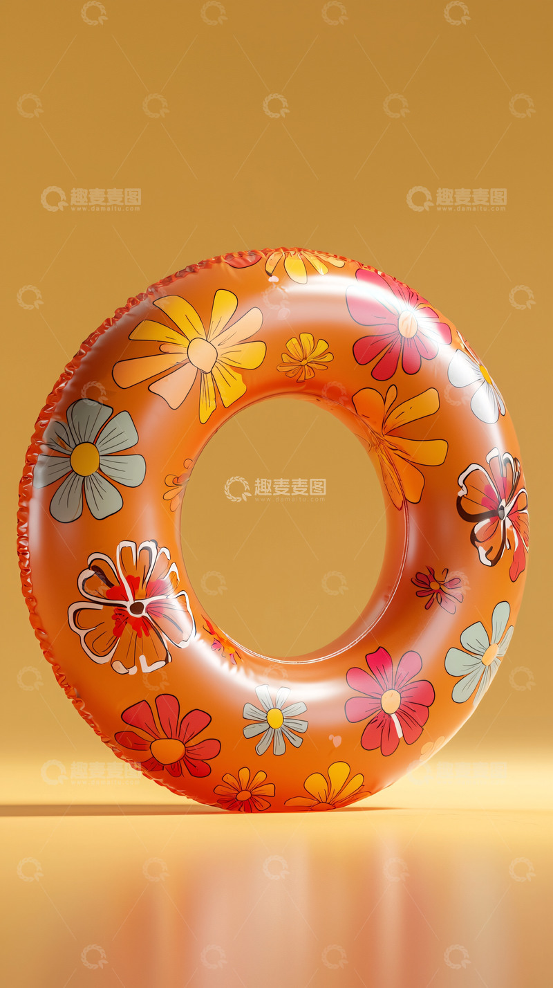 高清大图下载【趣麦麦图】橙色花朵图案游泳圈