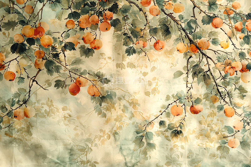 高清大图下载【趣麦麦图】水墨画柿子