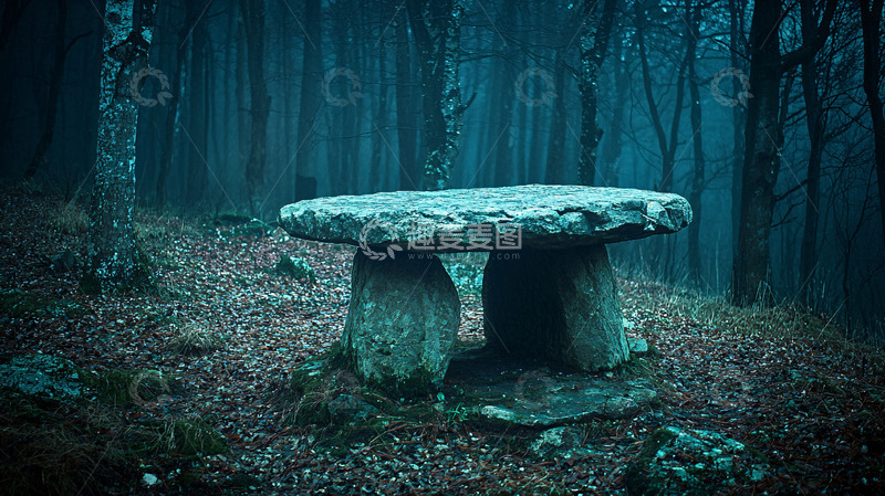 高清大图下载【趣麦麦图】神秘森林石桌