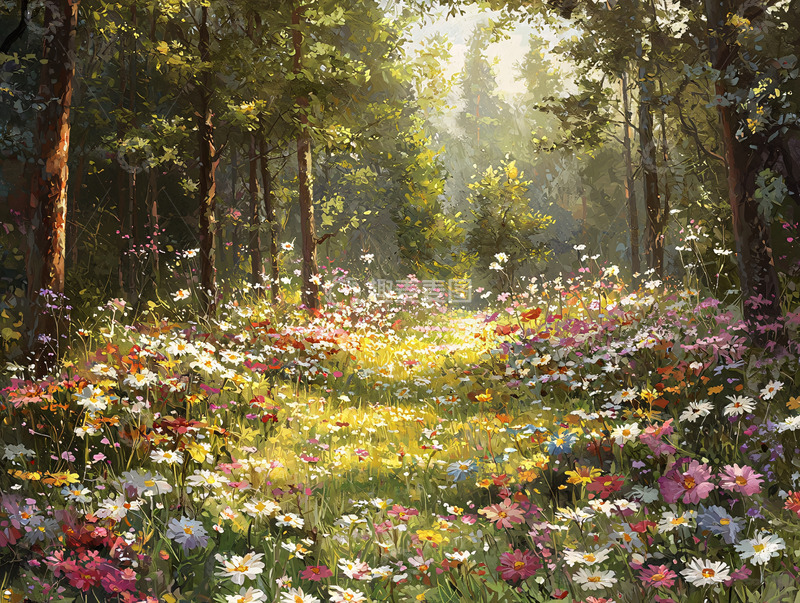 高清大图下载【趣麦麦图】阳光森林花海小路