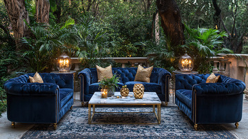 户外深蓝色天鹅绒沙发