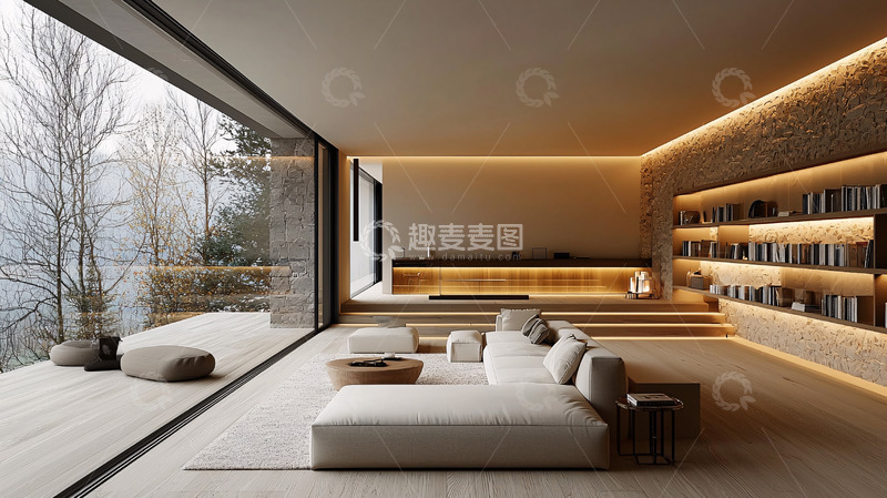 高清大图下载【趣麦麦图】极简现代客厅落地窗景观