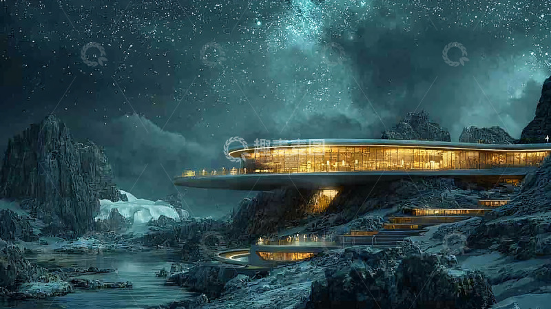 高清大图下载【趣麦麦图】未来主义山顶建筑