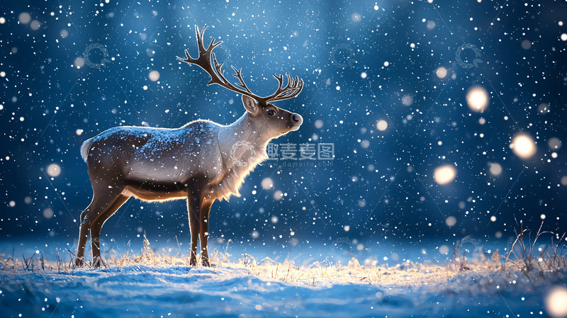 高清大图下载【趣麦麦图】雪地里的雄鹿
