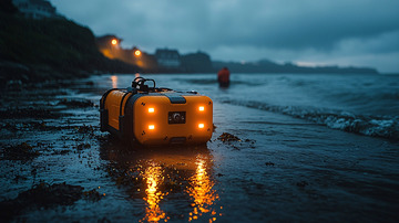 夜晚海滩黄色机器人
