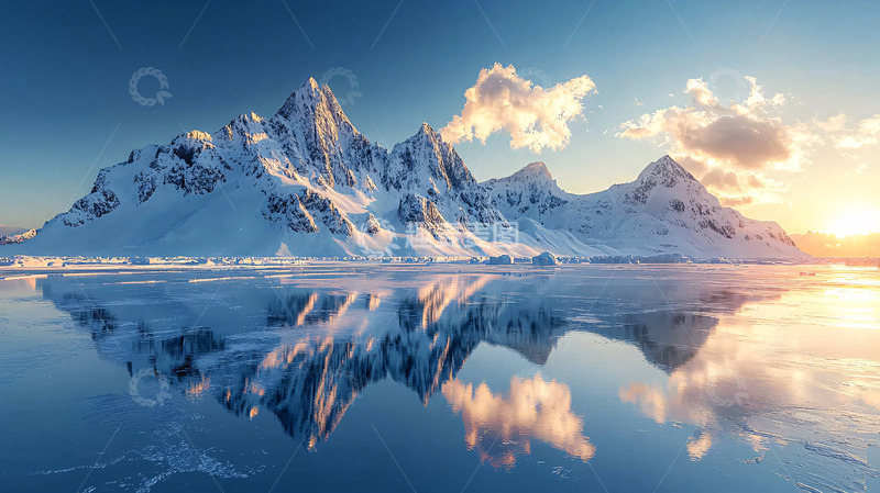 高清大图下载【趣麦麦图】极地雪山日出倒影