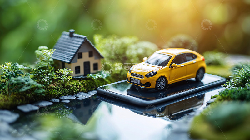 高清大图下载【趣麦麦图】绿色环保小汽车房屋模型