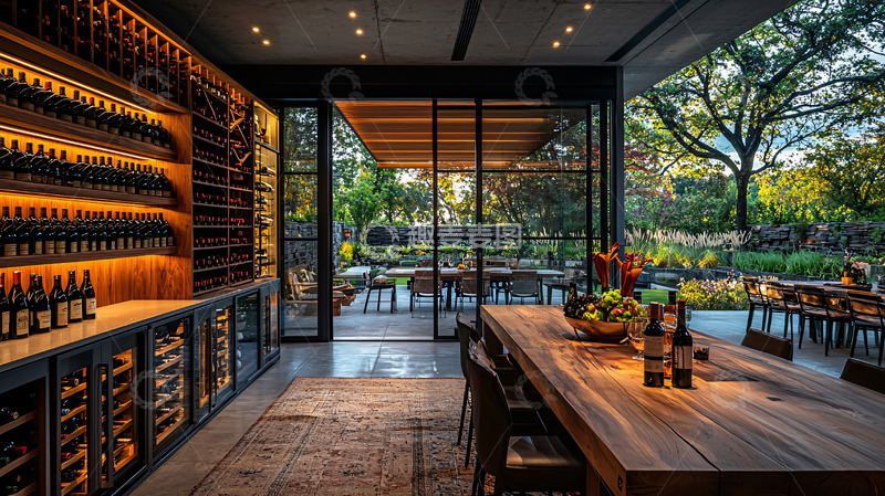 高清大图下载【趣麦麦图】-豪华酒窖与室外花园相连