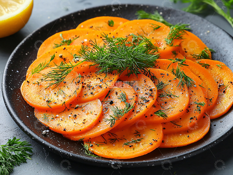 高清大图下载【趣麦麦图】黑盘中摆放的柿子薄片