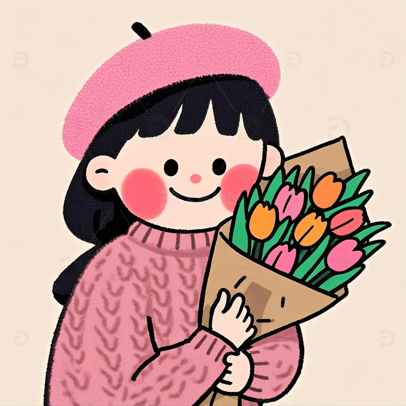 高清大图下载【趣麦麦图】卡通郁金香那女孩