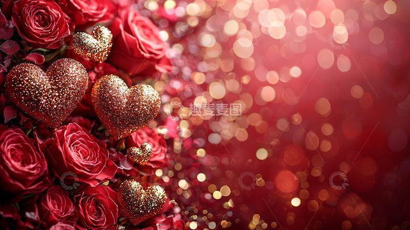 高清大图下载【趣麦麦图】红玫瑰金心形情人节背景