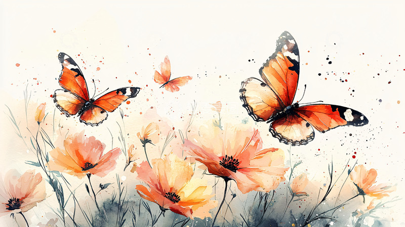 高清大图下载【趣麦麦图】水彩蝴蝶花朵