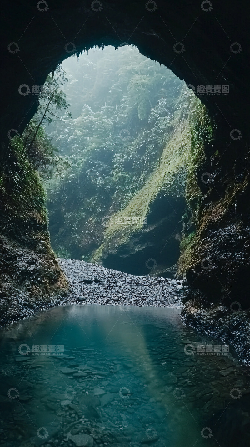 高清大图下载【趣麦麦图】山洞透出翠绿峡谷
