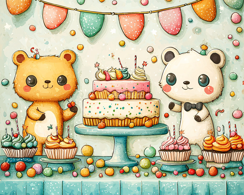 高清大图下载【趣麦麦图】可爱卡通熊生日派对