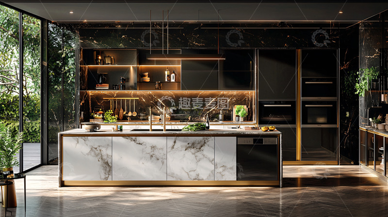 高清大图下载【趣麦麦图】现代极简黑色系厨房