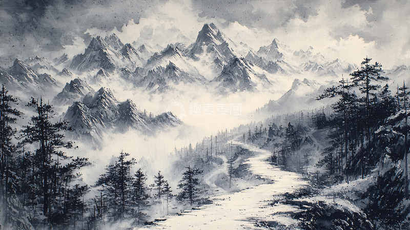 高清大图下载【趣麦麦图】水墨画山峰