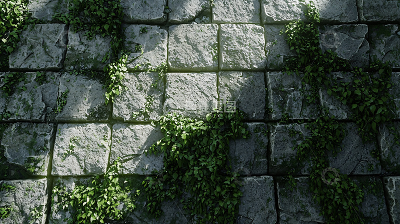 高清大图下载【趣麦麦图】青石板路面长满绿植