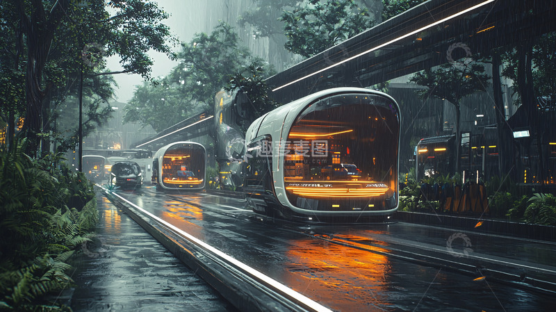 高清大图下载【趣麦麦图】雨中未来都市轨道交通