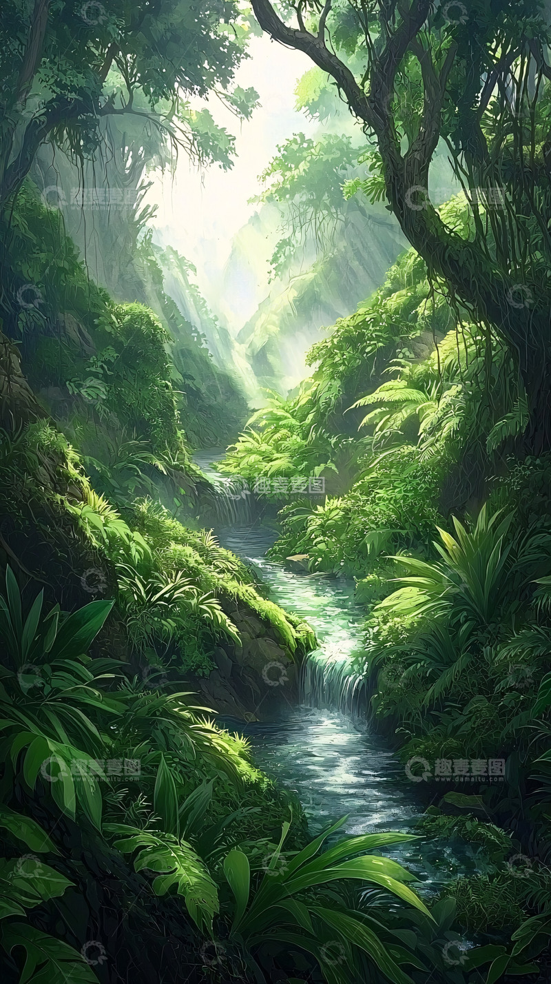 高清大图下载【趣麦麦图】茂密雨林溪流