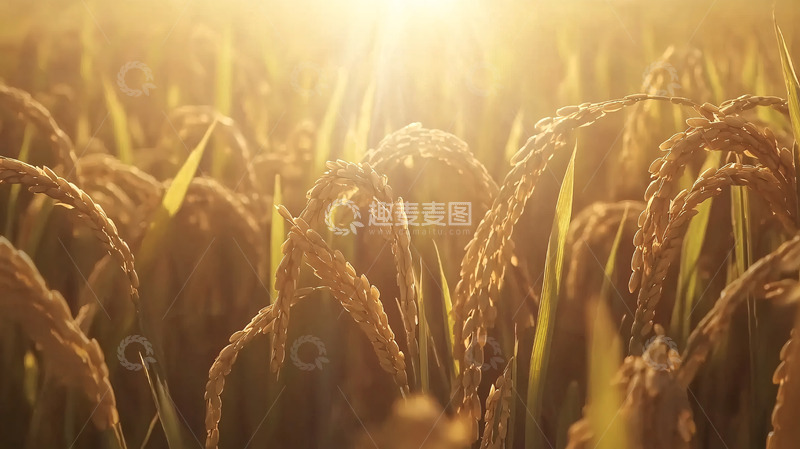 高清大图下载【趣麦麦图】金黄稻穗丰收景象