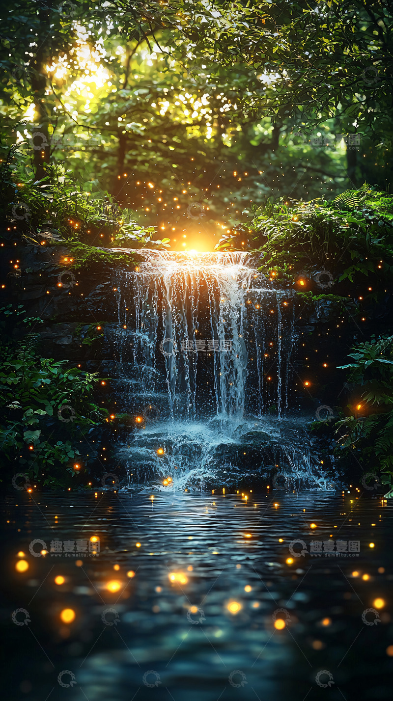 高清大图下载【趣麦麦图】宁静森林瀑布