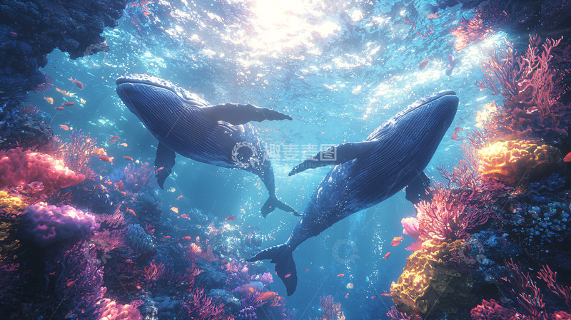 高清大图下载【趣麦麦图】梦幻海底鲸鱼珊瑚