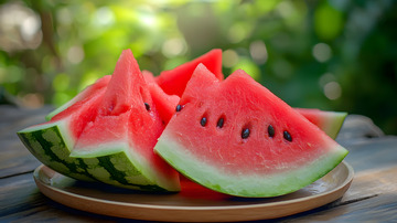 特写切好装盘的西瓜