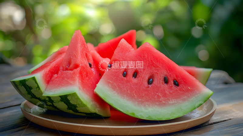 高清大图下载【趣麦麦图】特写切好装盘的西瓜