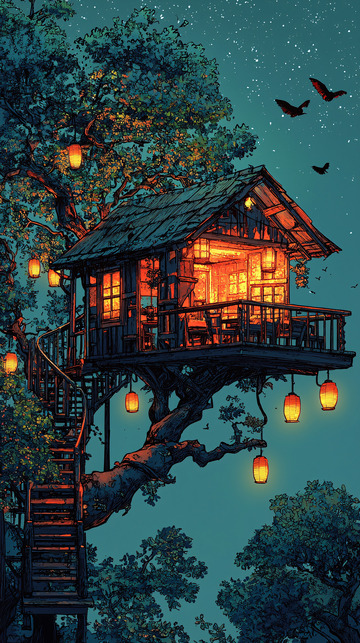 夜晚树屋