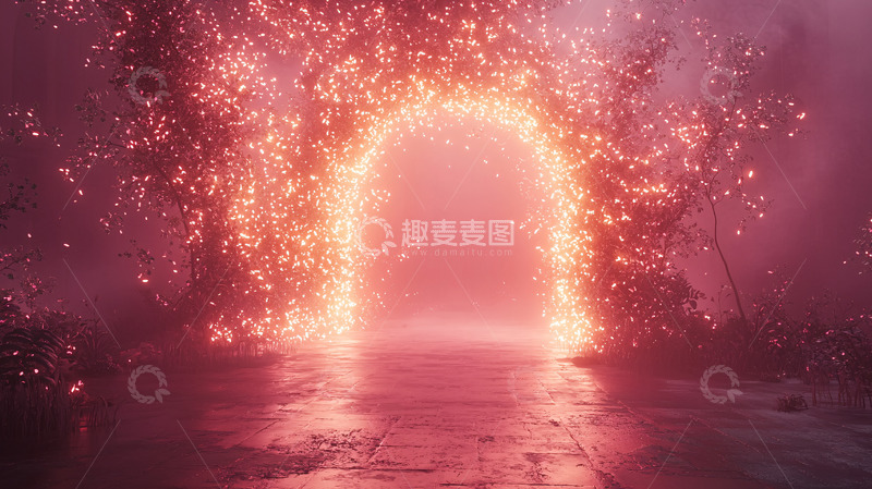 高清大图下载【趣麦麦图】梦幻般发光的粉色拱门