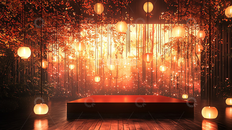 高清大图下载【趣麦麦图】红灯笼梦幻舞台背景
