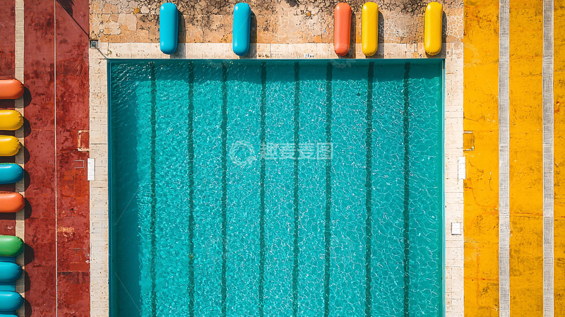 高清大图下载【趣麦麦图】彩色墙面上的蓝色门