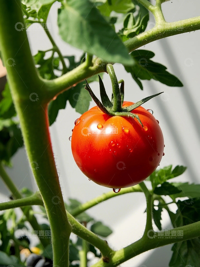 高清大图下载【趣麦麦图】挂在枝头的新鲜西红柿摄影图蔬菜水果
