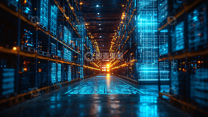 高清大图下载【趣麦麦图】仓库里纵深感强的蓝色灯光