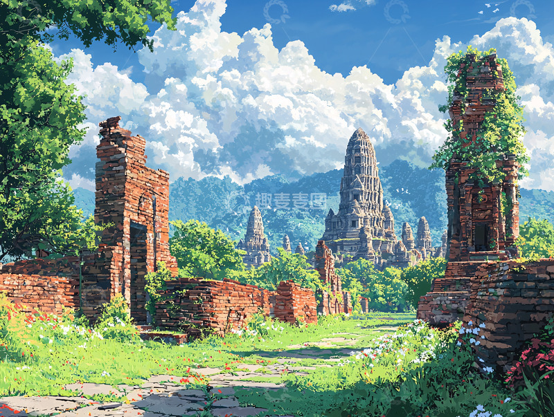 高清大图下载【趣麦麦图】古城废墟风景画