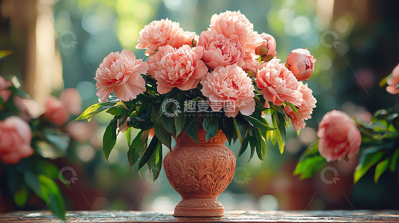 高清大图下载【趣麦麦图】粉色牡丹花瓶