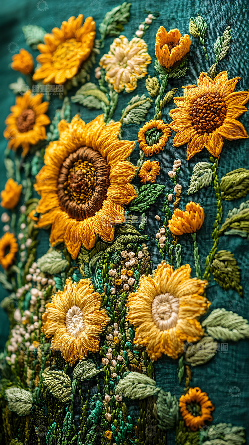高清大图下载【趣麦麦图】精美刺绣向日葵图案