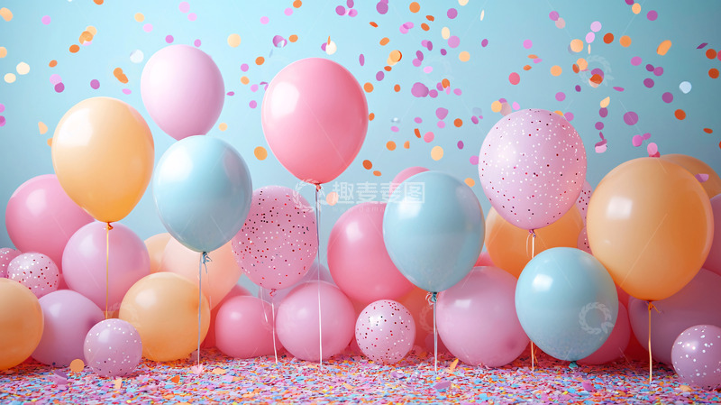 高清大图下载【趣麦麦图】气球与五彩纸屑的庆祝