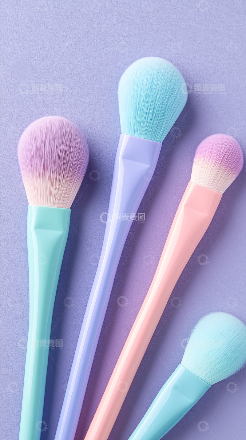 高清大图下载【趣麦麦图】-紫色背景下粉色蓝色化妆刷
