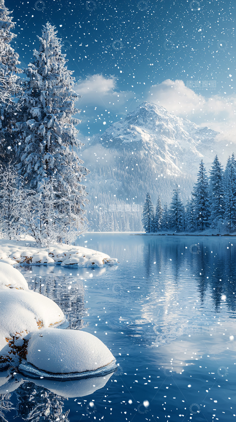高清大图下载【趣麦麦图】雪景湖泊