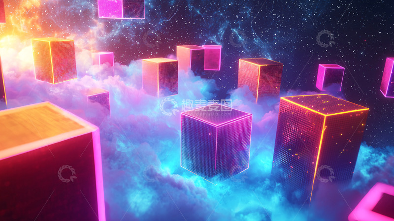高清大图下载【趣麦麦图】宇宙空间彩色方块
