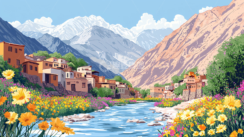 高清大图下载【趣麦麦图】山谷中的村庄和河流