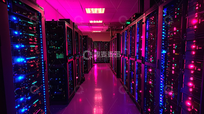 高清大图下载【趣麦麦图】粉色灯光服务器机房