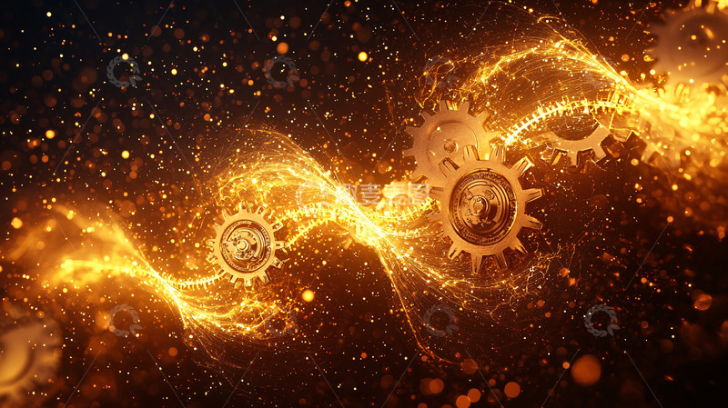 高清大图下载【趣麦麦图】金色火焰齿轮旋转