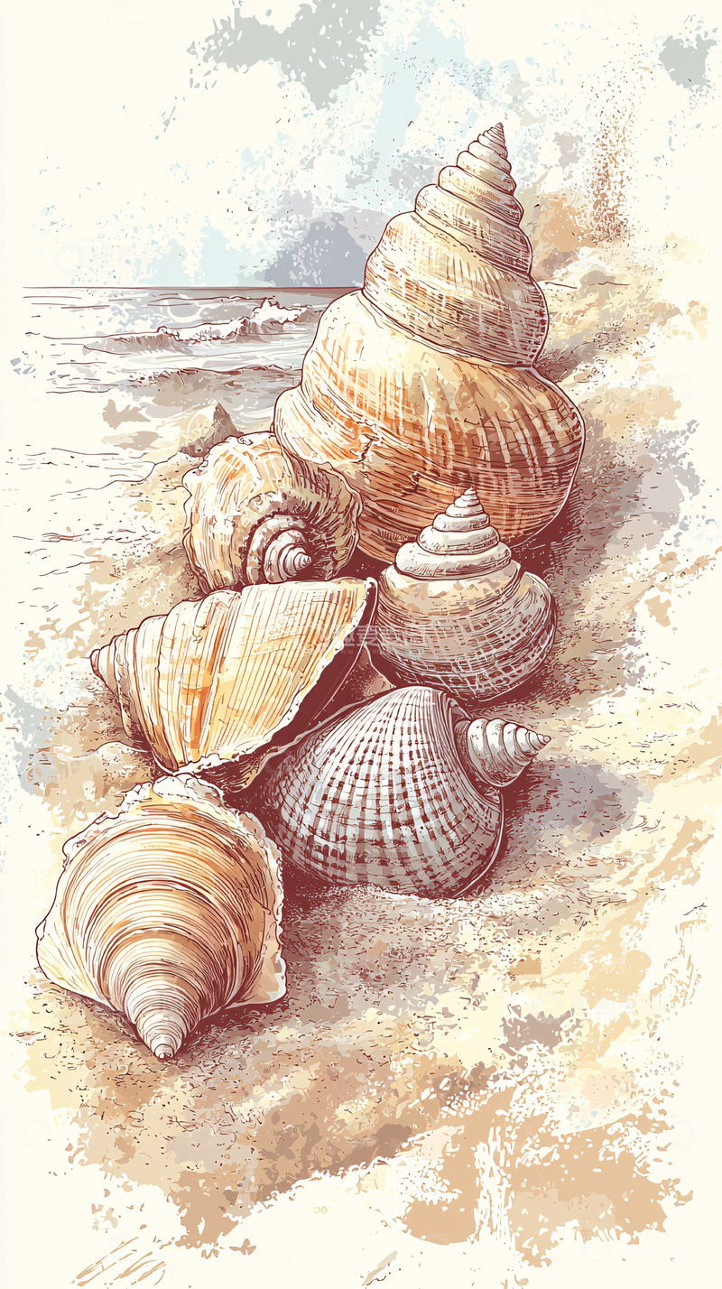 高清大图下载【趣麦麦图】海滩上的各种贝壳