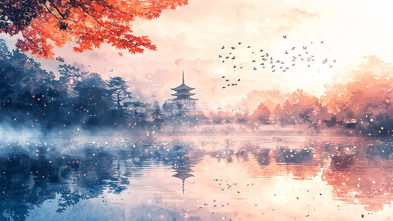 高清大图下载【趣麦麦图】秋日暖阳下的日式庭院