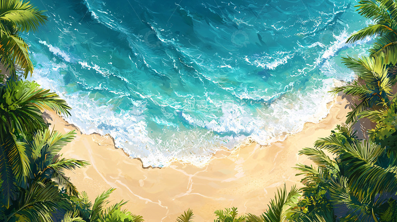 高清大图下载【趣麦麦图】海滩和碧绿海水热带风光