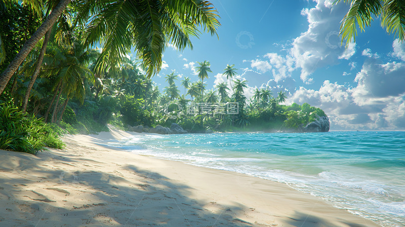 高清大图下载【趣麦麦图】热带海滩椰林风光