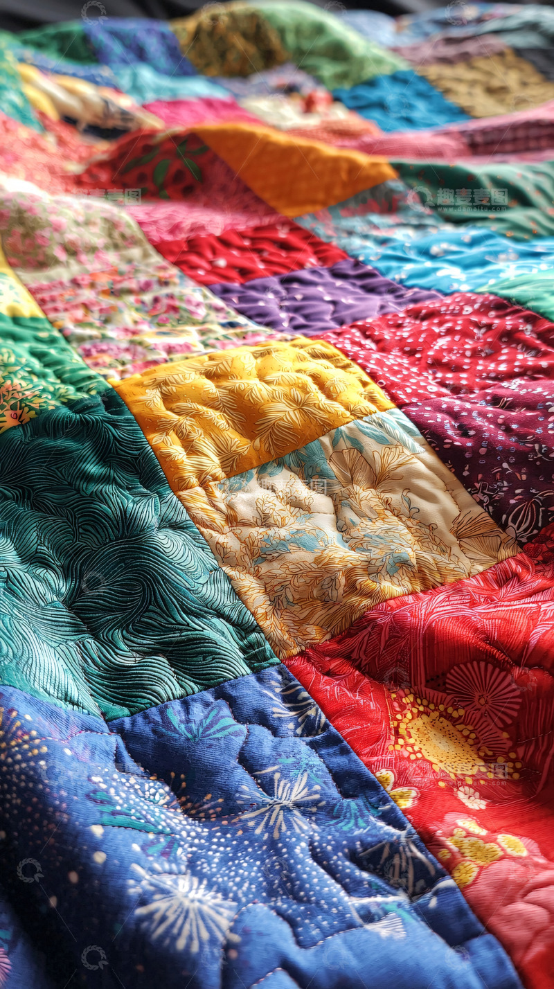 高清大图下载【趣麦麦图】多彩拼布棉被
